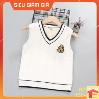 Gile len cho bé trai, Áo len gile cho bé size đại 8-16 tuổi cổ tim viền kẻ thêu logo N phong cách Hàn Quốc