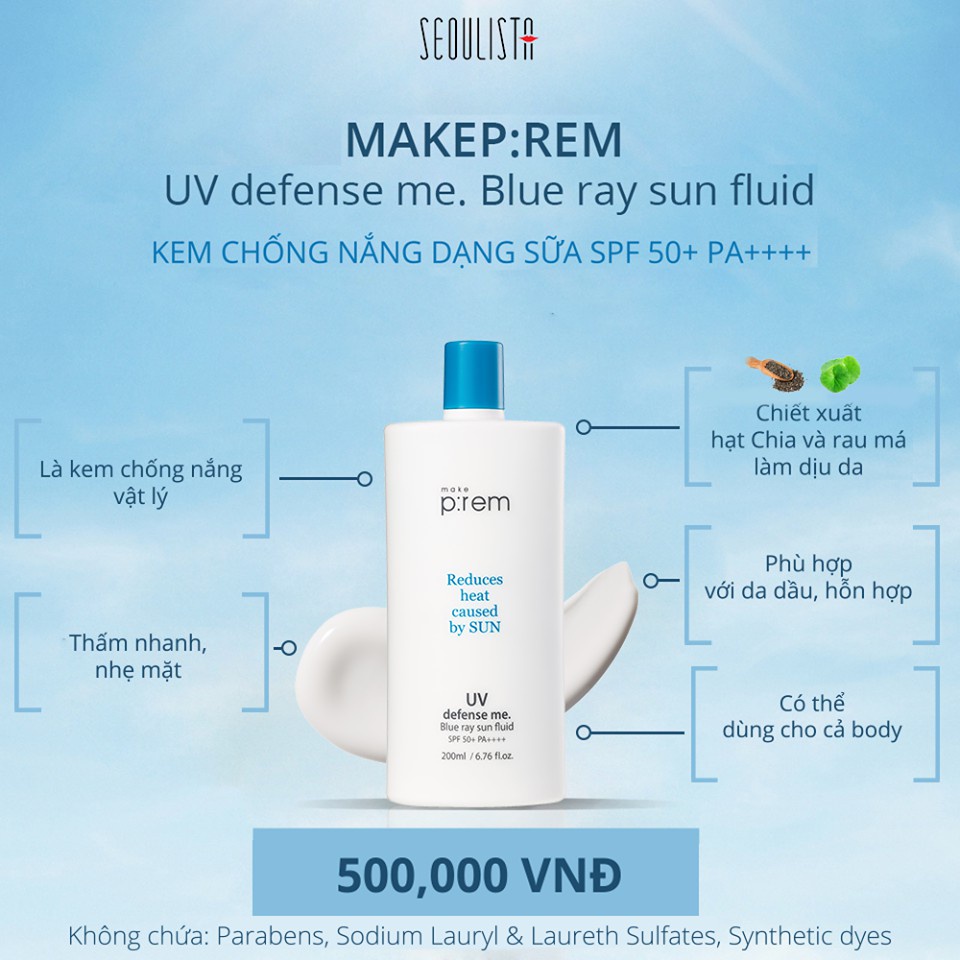 Kem Chống Nắng Toàn Thân Dịu Nhẹ Make P:rem UV Defense Me Daily Sun Fluid Sun SPF50+ PA++++