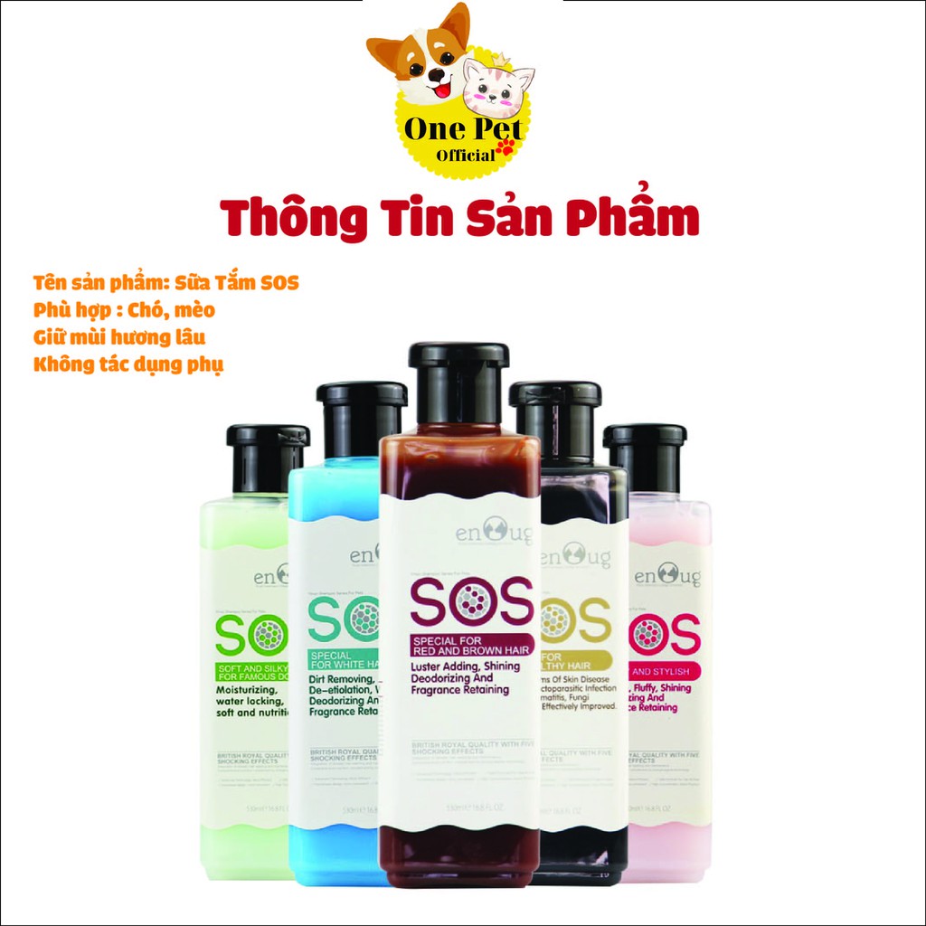 Sữa tắm cho Chó Mèo SOS 530ml, Sữa tắm giữ màu lông, lưu hương lâu, phục hồi da tổn thương đặc trị ve rận - One Pet Shop