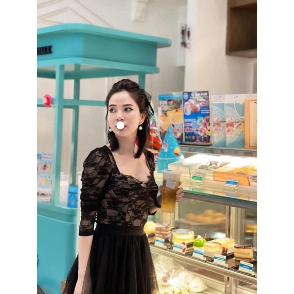 Áo ren lưới dài tay