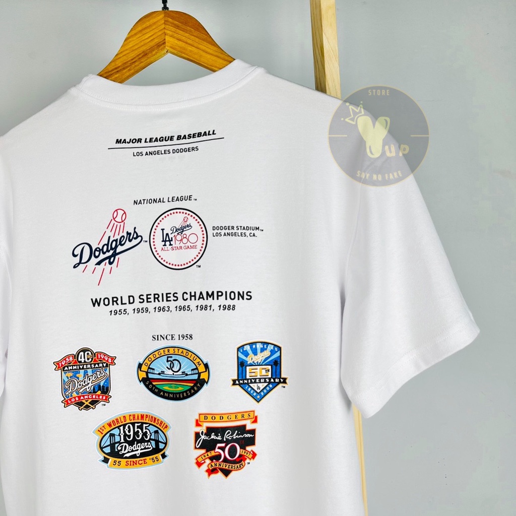 Áo new era chính hãng – áo thun unisex, màu đen logo NY và màu trắng - navy logo LA, nhiều sticker sau áo, thoáng mát