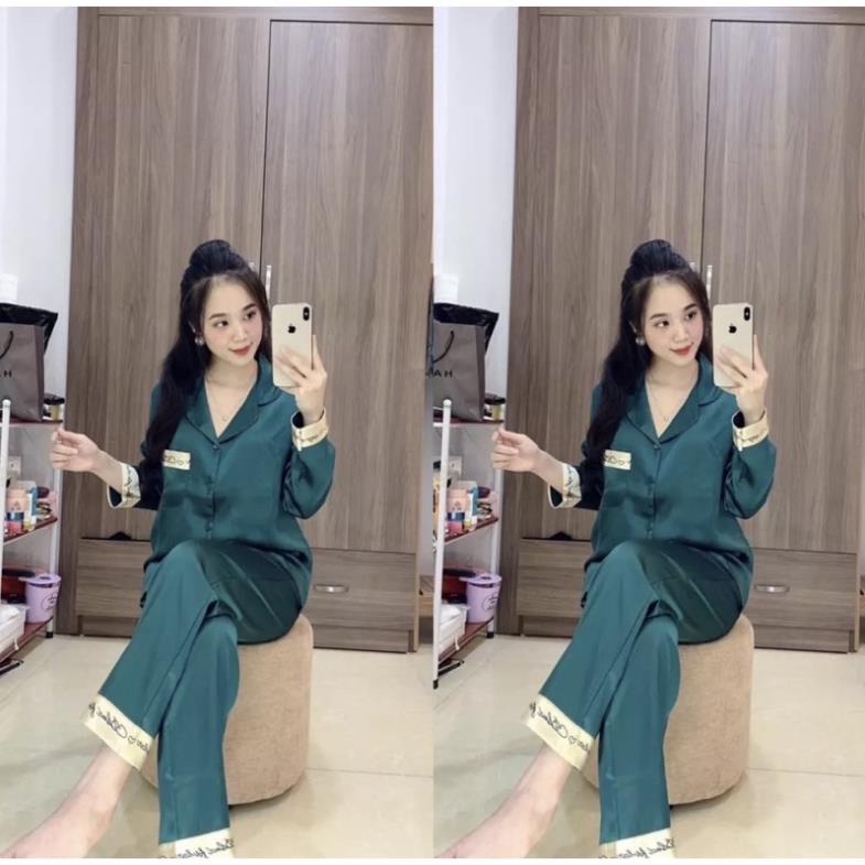 [Bộ Ngủ Lụa Dài Tay]-Pijama Chữ Ký Hot Trend , Hàng May Kỹ Có Túi Quần