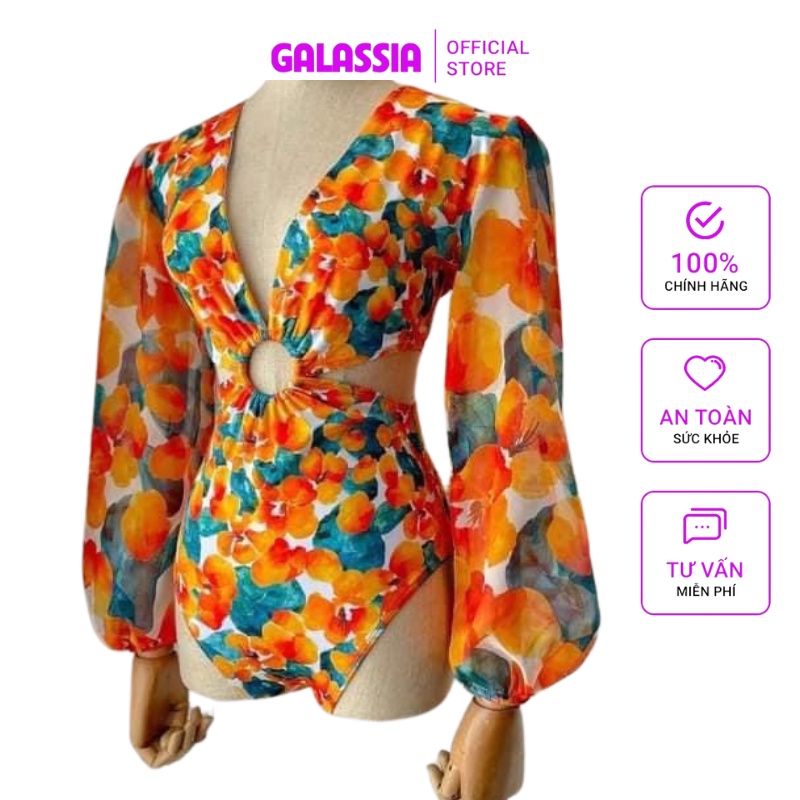 Đồ bơi nữ bikini 1 mảnh nữ liền thân tay dài khoét eo khoen tròn sexy thời trang du lịch cao cấp GALASSIA