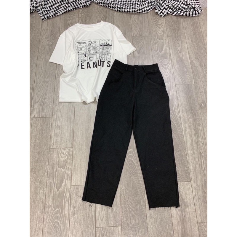 set quần kaki đen áo trắng