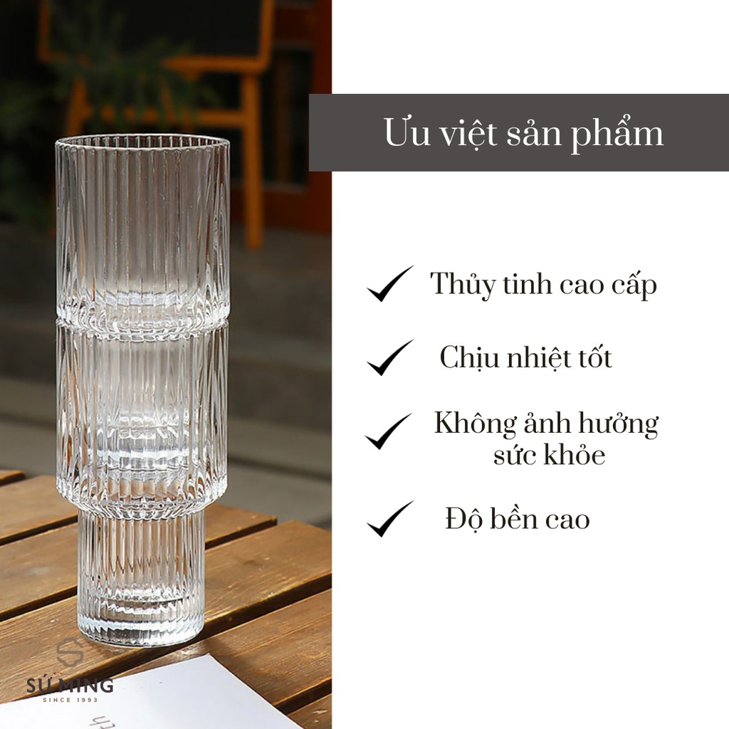 Cốc Ly Thuỷ Tinh [VÂN SỌC], Thiết Kế Độc Đáo, Cốc Uống Nước Sang Trọng, Đẳng Cấp