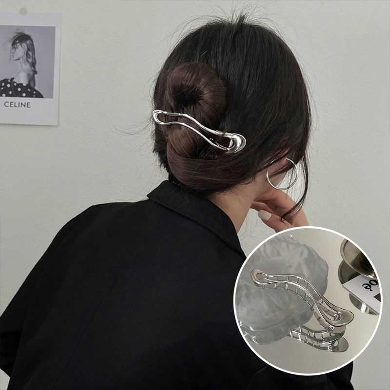 Kẹp Tóc Kim Loại Kiểu Dáng Hình Học Ba Chiều Cá Tính Đơn Giản Phong Cách Cho Nữ