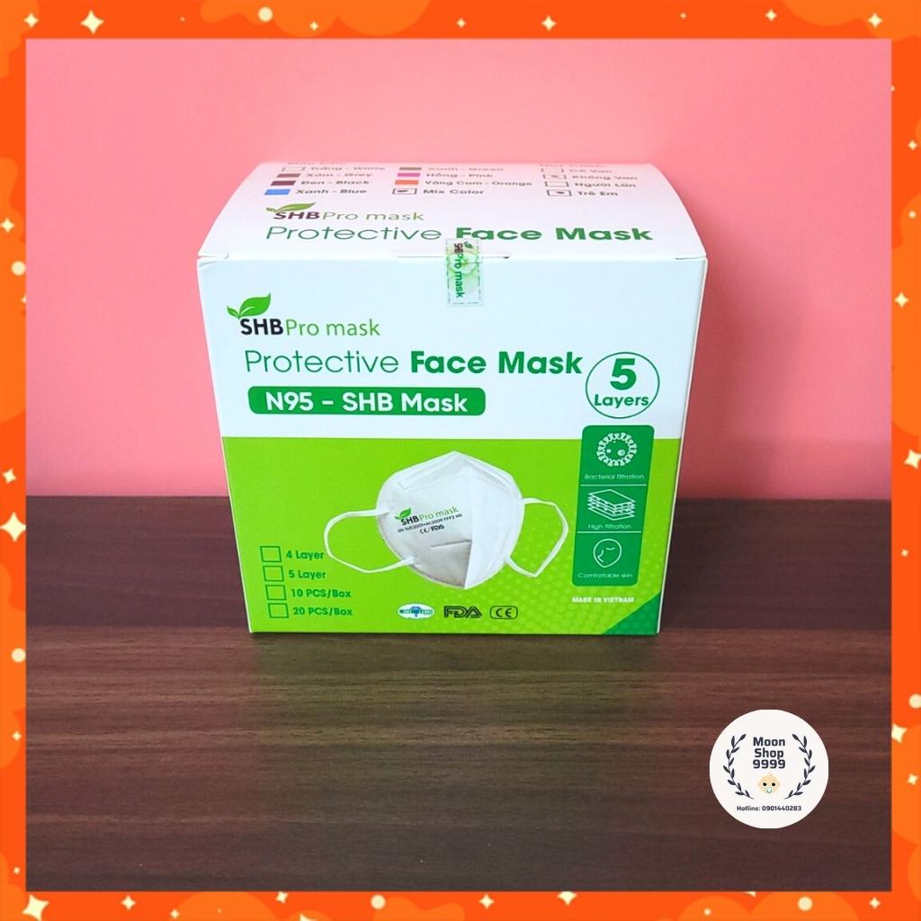 Khẩu trang N95, khẩu trang y tế kháng khuẩn, không van, SHB pro mask, màu trắng, chống nắng, lọc bụi mịn - Hàng cao cấp
