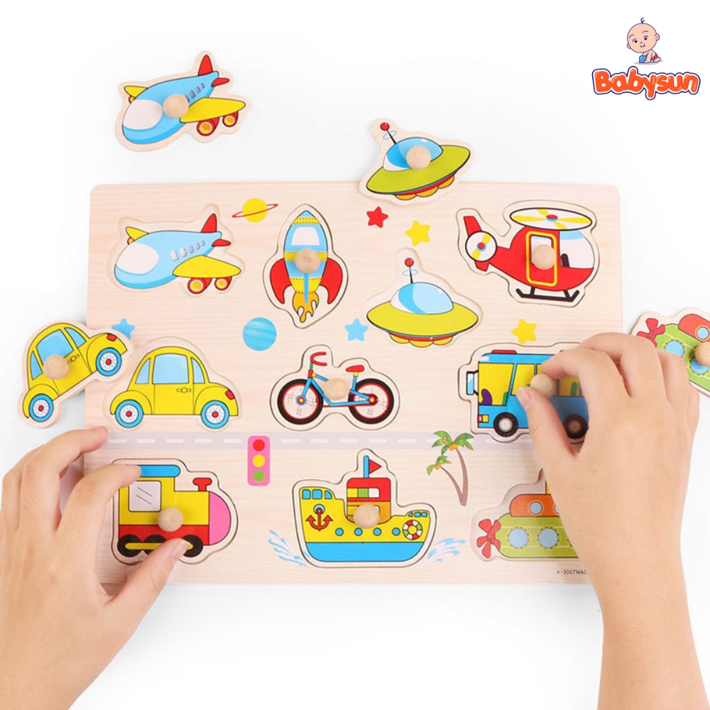 Bảng núm gỗ ghép hình nhiều chủ đề cho bé, đồ chơi trí tuệ cao cấp an toàn cho bé