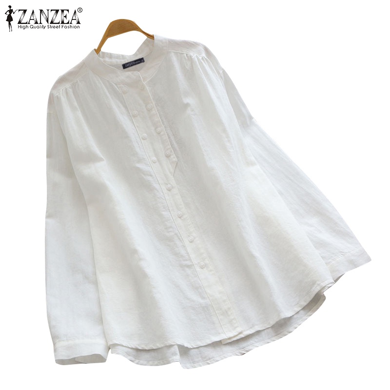 Áo sơ mi ZANZEA cổ đứng tay dài form rộng trẻ trung cho nữ