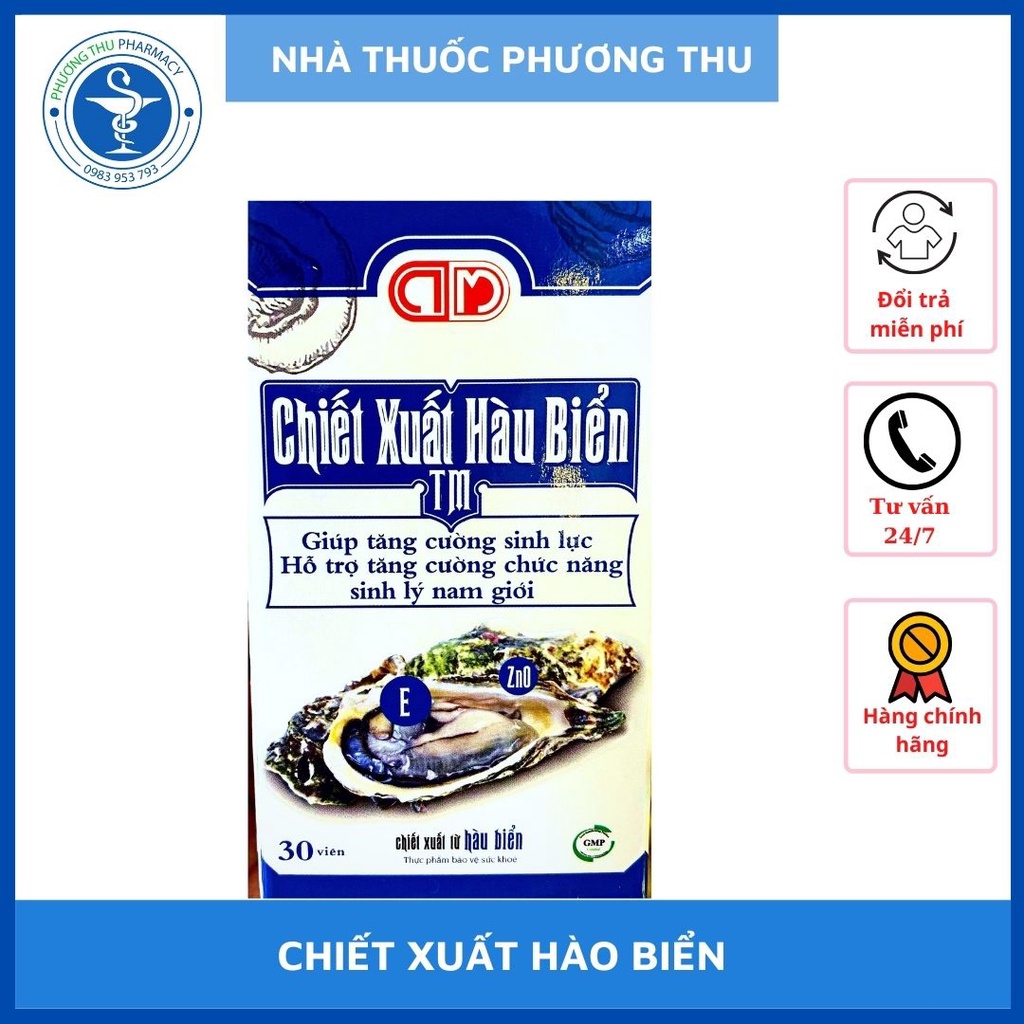 Chiết xuất hào biển bổ sung kẽm cho cơ thể hộp 30 viên, hỗ trợ tăng cường sinh lý nam giới, suất tinh sớm