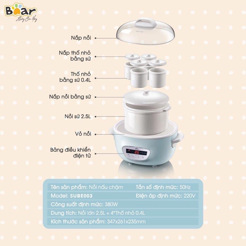 Nồi nấu cháo Bear 2.5l