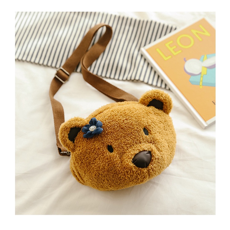 Túi đeo chéo hình GẤU NÂU đính hoa đáng yêu, túi đeo vai thú bông dễ thương