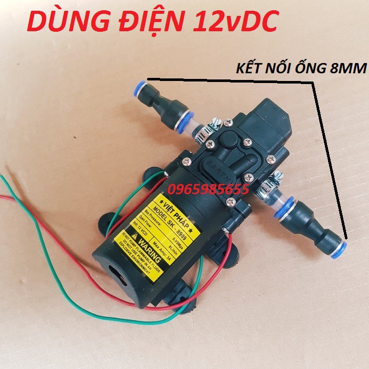 Máy bơm nước mini 12v áp lực cao - máy bơm phun sương 12V VIỆT PHÁP bơm tăng áp mini 12v+chuyển ống 8mm