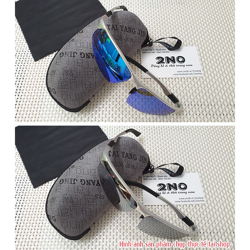 Mắt kính nam tráng gương polarized phân cực chống chói, chống tia UV400, gọng nhôm magiê khớp nối lò xo, MK1819