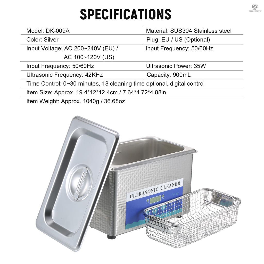 Máy Vệ Sinh Đồ Trang Sức Bằng Sóng Siêu Âm 900mL