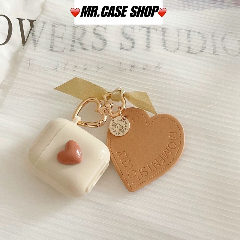 Case Airpods 1/2 /Pro Vỏ Ốp Tai Nghe Hình Tim Silicon Kèm Móc Khoá Tim  - Mr.Case AirPods