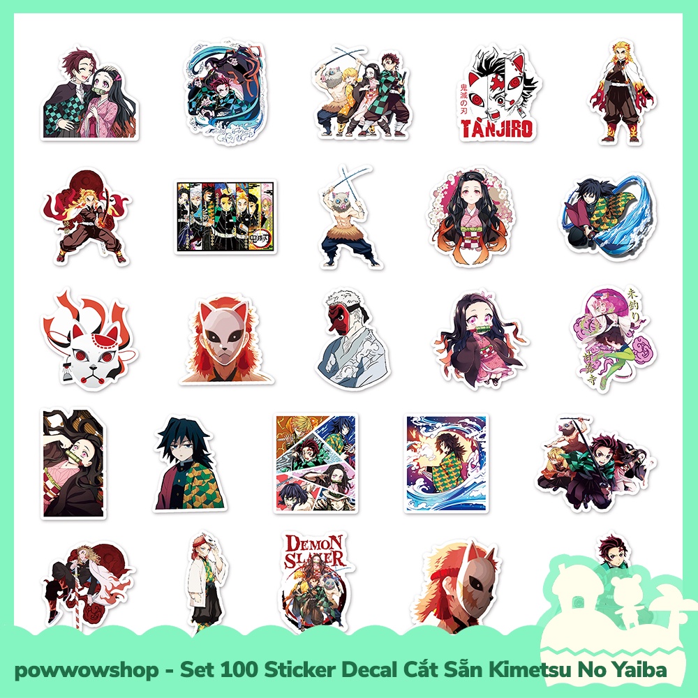 [Sẵn VN - Hỏa Tốc] Set 100 Sticker Mini Decal Dán Trang Trí Vật Dụng Mẫu Anime Manga Kimetsu No Yaiba Super Art Idol