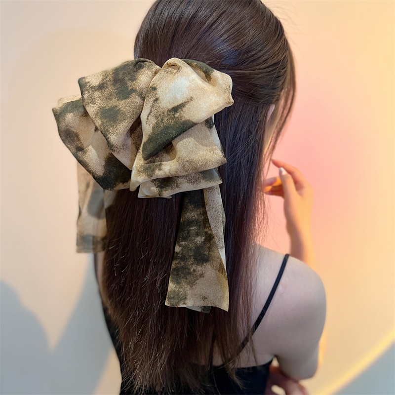 Kẹp Tóc Nơ Chiffon In Họa Tiết Mực In Mẫu Mới 2022 Thời Trang Cho Nữ