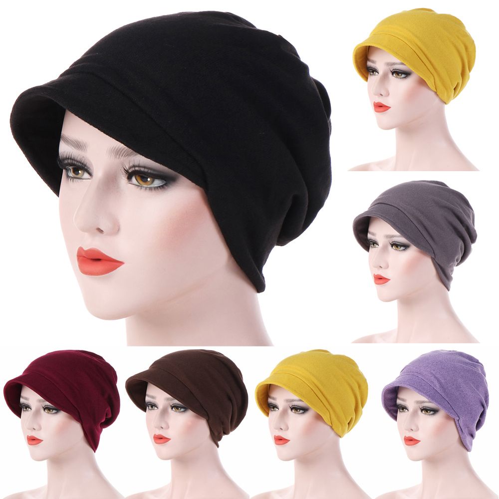 Mũ trùm đầu cotton dệt kim giữ ấm nhiều màu trơn tùy chọn cho nữ