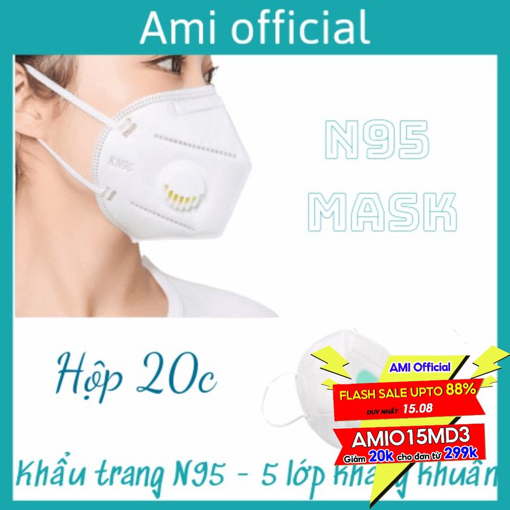 Khẩu trang N95 5 lóp kháng khuẩn chống bụi mịn hiệu quả  - amiofficial