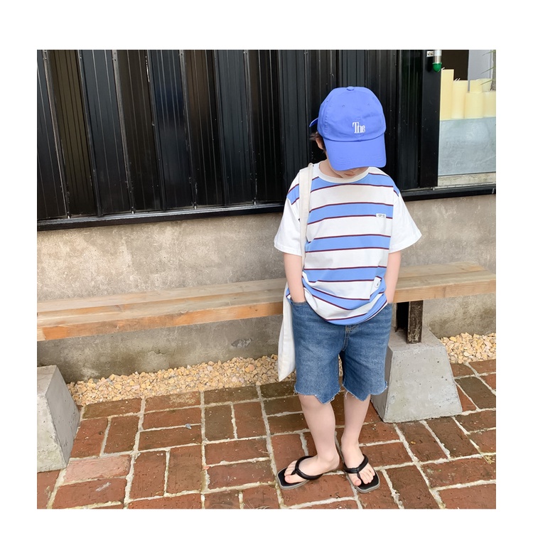Áo kẻ ngang phối tay trắng 3 màu cho bé trai bé gái mùa hè mới B69-21160