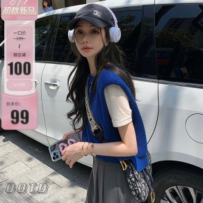 SUXI Áo Len Không Tay Cổ Tròn Màu Sắc Đơn Giản Thời Trang Mùa Thu