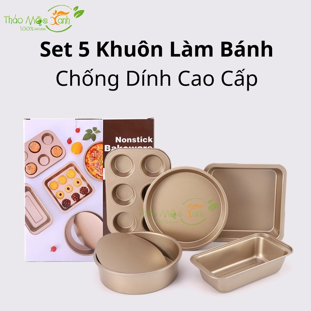 Set 5 Khuôn Nướng Bánh Chống Dính Cao Cấp Chất Liệu Thép Carbon