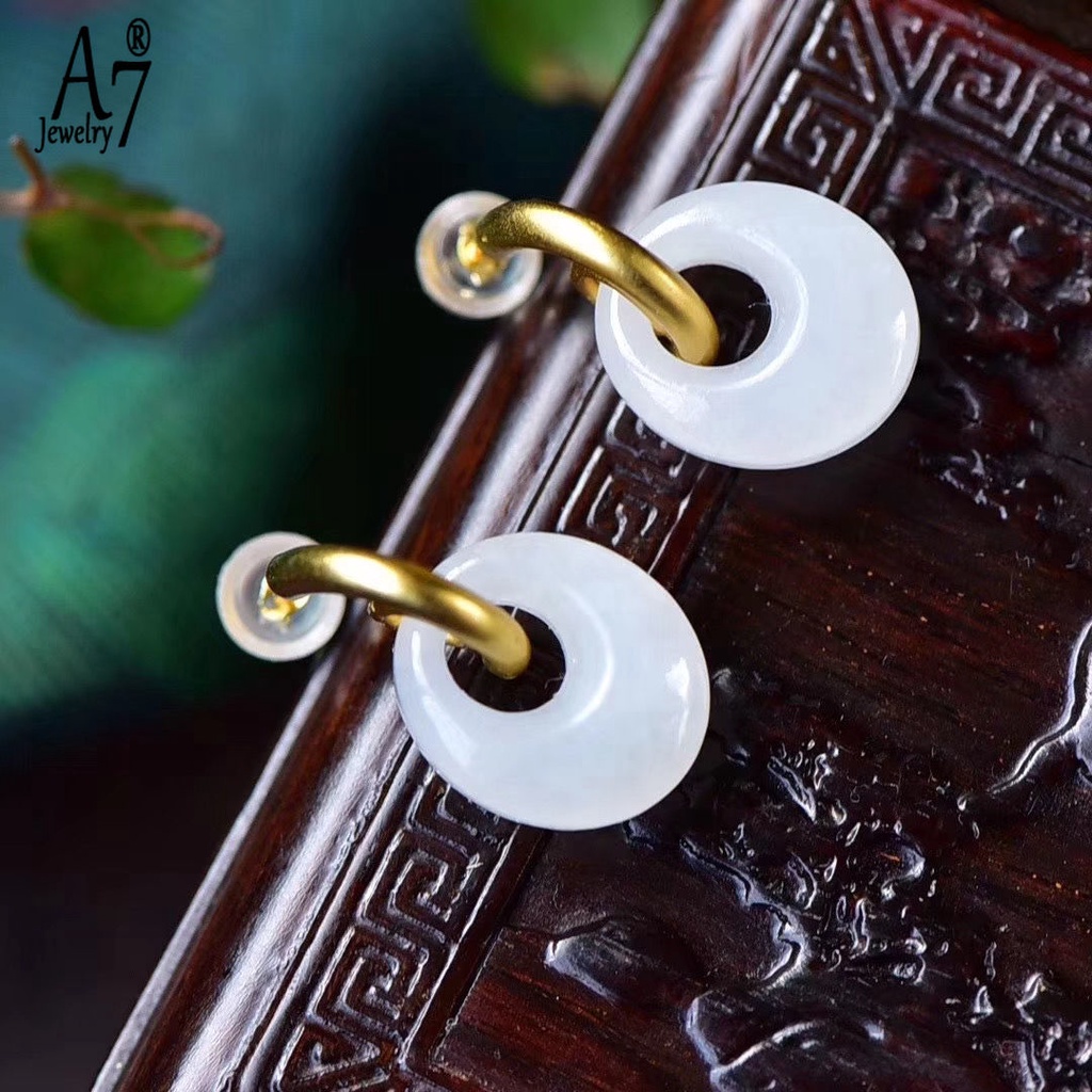 Khuyên Tai Bạc S925 Đính Đá Ngọc Bích Trắng Thời Trang Cho Nữ A7 S925