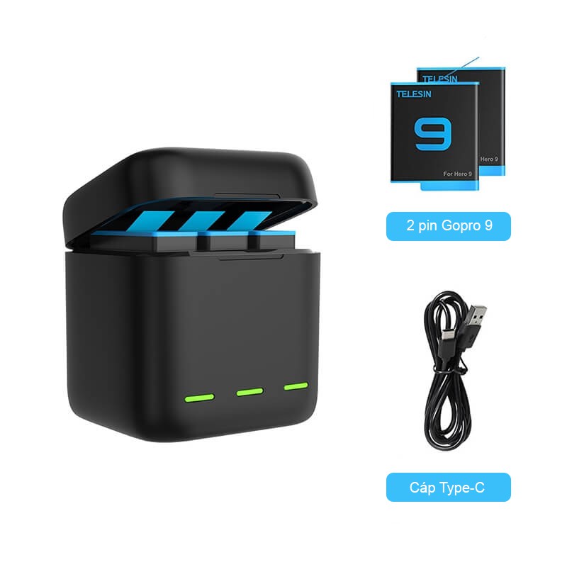 Combo 2 pin Gopro 9 và hộp sạc Type-C có nắp đậy (CHÍNH HÃNG TELESIN)