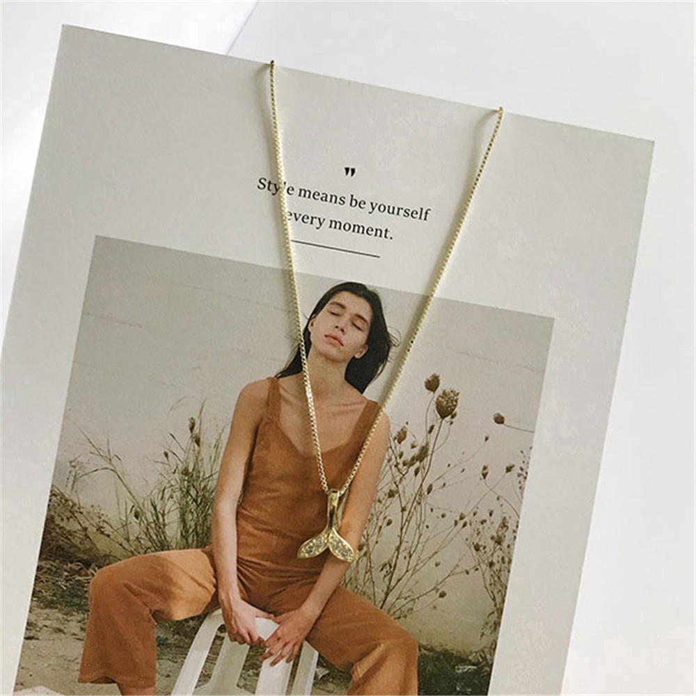 fashion woman simple 925 silver Mermaid Tail Pendant necklace charm Chain Clavicle