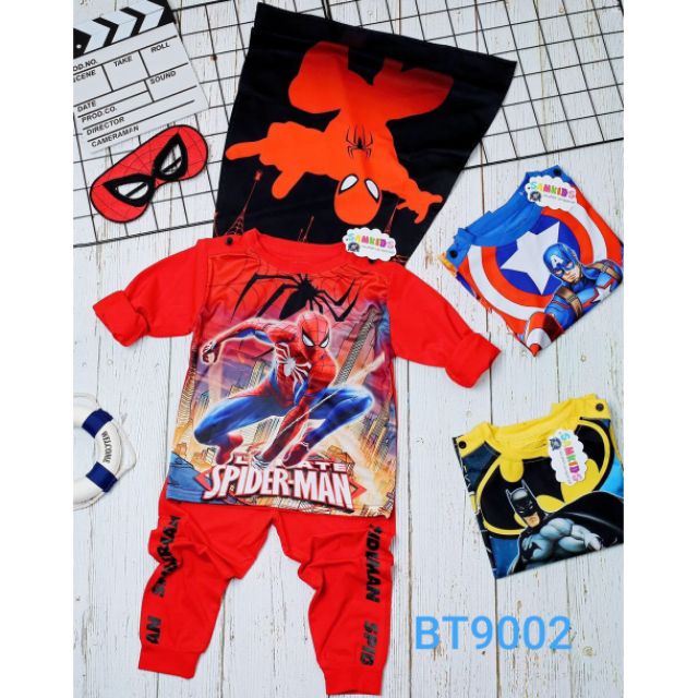 Bộ siêu nhân dài tay 3D Comic kèm mặt nạ cho bé trai tứ 11kg-29kg ❤ Thời trang trẻ em ❤