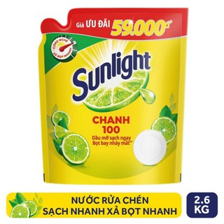 Sunlight nước rửa chén chanh túi 2.6kg lớn to tiết kiệm