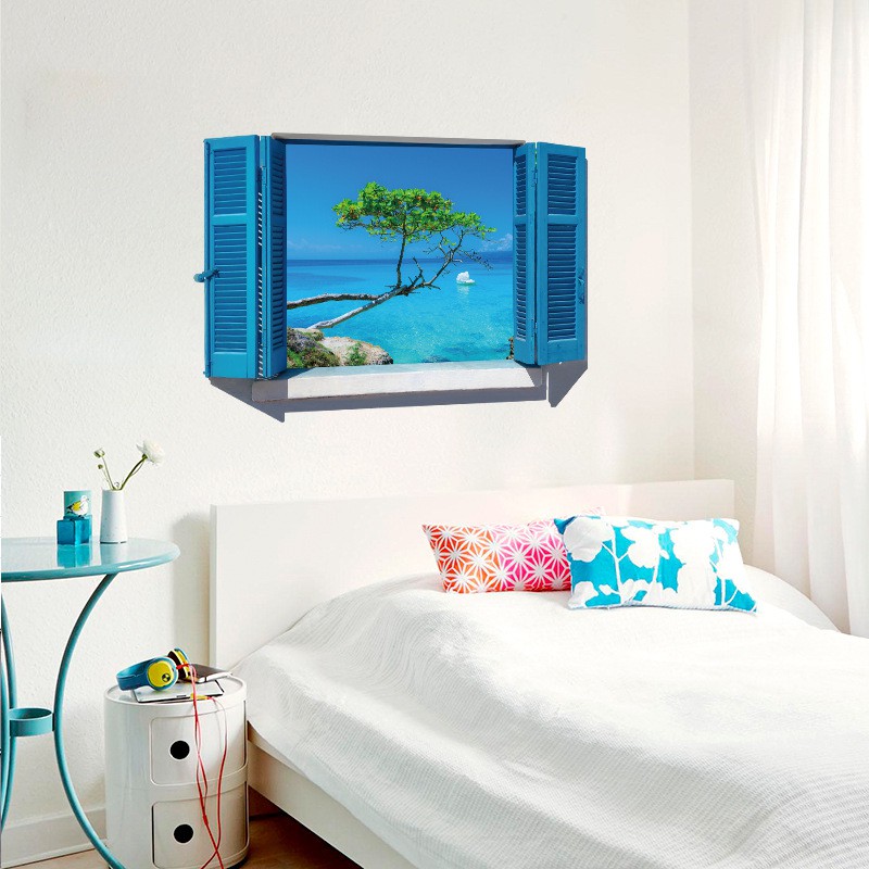 Tranh dán tường Cửa sổ Biển 3D AmyShop - hàng đẹp có sẵn giao ngay