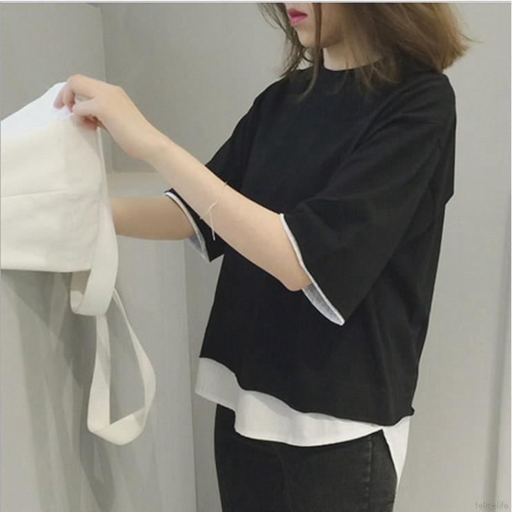 Áo nữ tay lửng giả 2 lớp thời trang cá tính