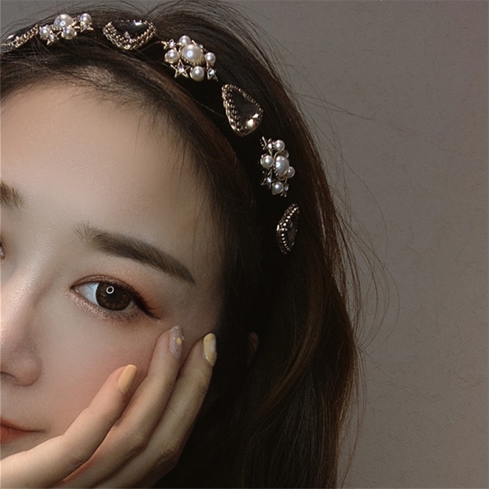 Băng Đô Cài Tóc Bản Rộng Đính Ngọc Trai Thanh Lịch Cho Nữ