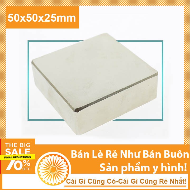 Nam châm đất hiếm 50x50x25mm mạ Niken N35 siêu mạnh