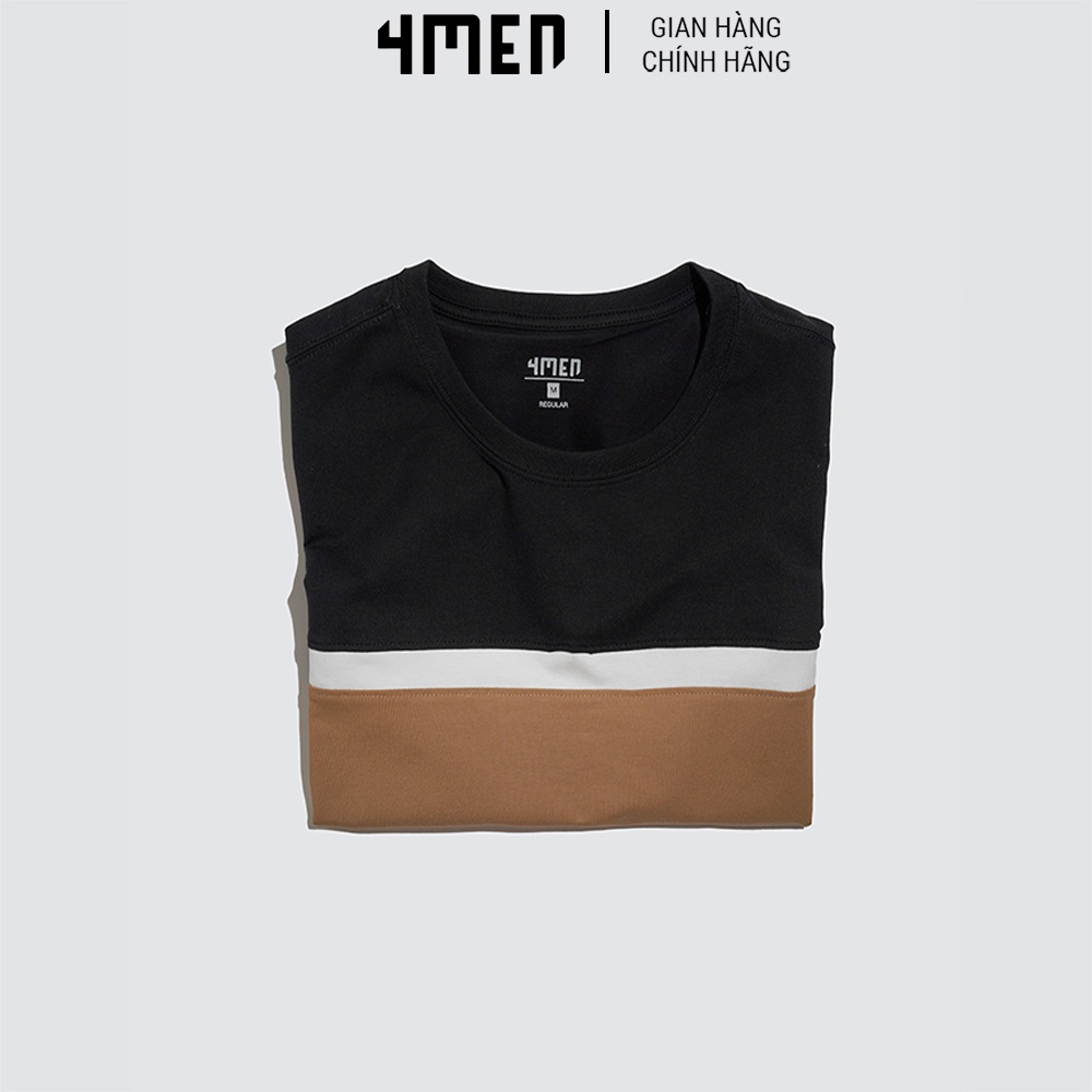 Áo thun nam ngắn tay đẹp 4MEN AT060 cổ tròn, form regular, vải cotton cao cấp co giãn, phối màu trẻ trung | BigBuy360 - bigbuy360.vn
