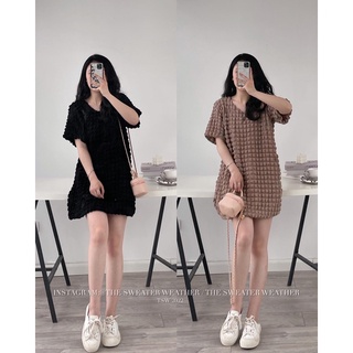 Váy xốp phồng cổ V form rộng the.sweaterweather TSW (ảnh thật)