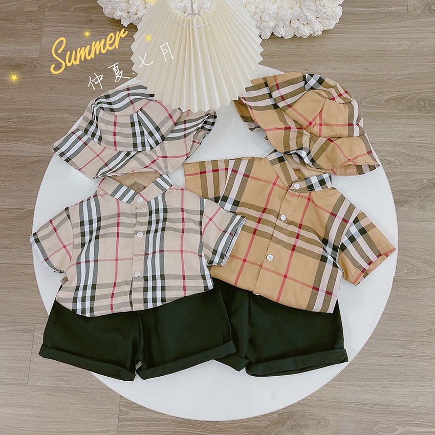 Bộ Quần Áo Trẻ Em Cộc Tay BBR Kèm Mũ Vải Coton Sang Chảnh Cho Bé Trai - Bé Gái Từ 7-19kg Mã CT55