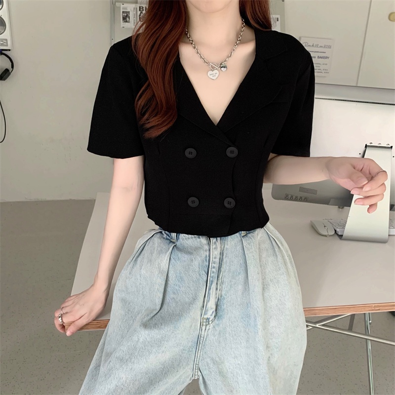 SUXI Áo Cardigan Dệt Kim Tay Ngắn Dáng Ôm Màu Sắc Đơn Giản Thời Trang Mùa Hè Cho Nữ