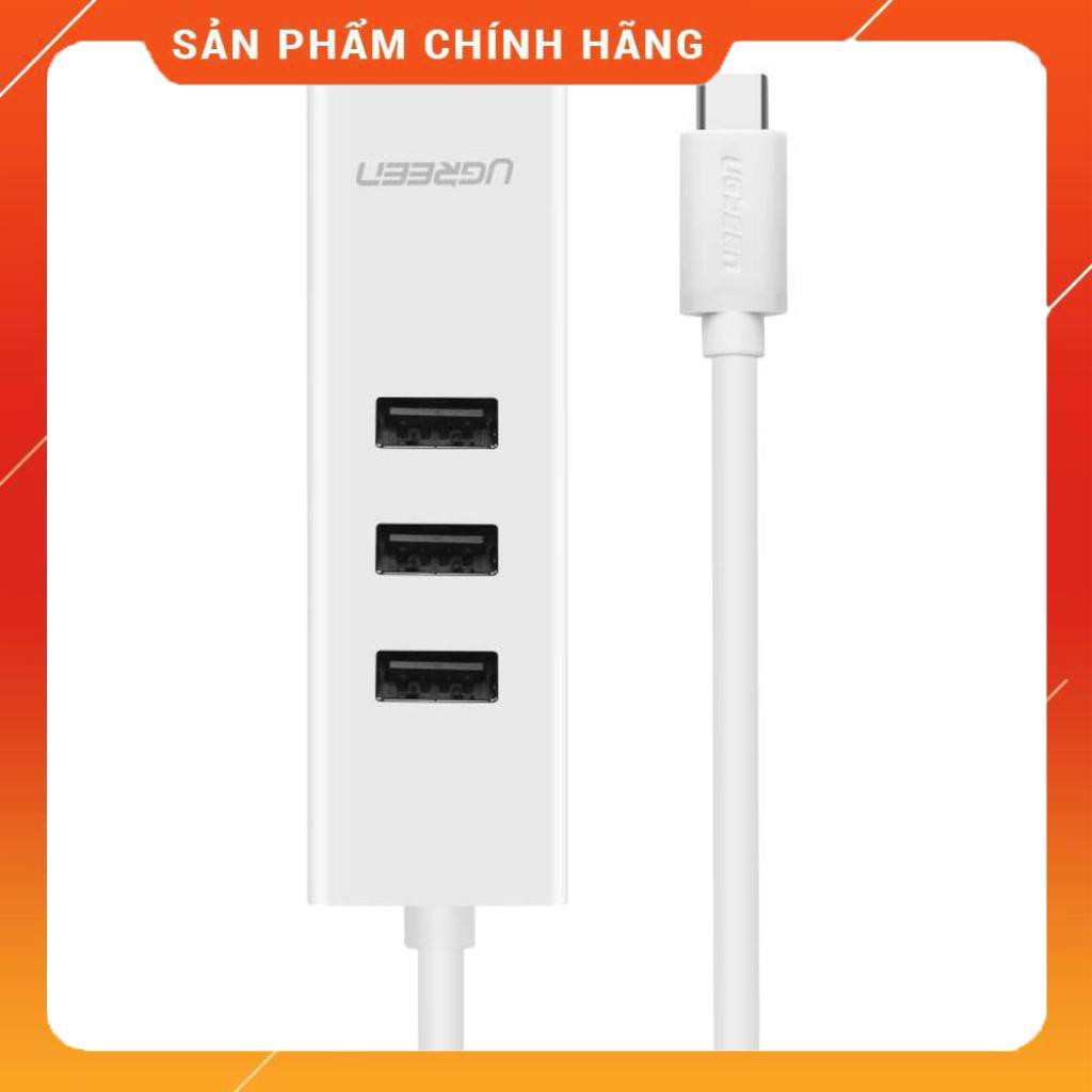 Cáp chuyển đổi USB type C sang Ethernet RJ45 + Hub 3 cổng USB 2.0 dài 30cm UGREEN 20792 dailyphukien