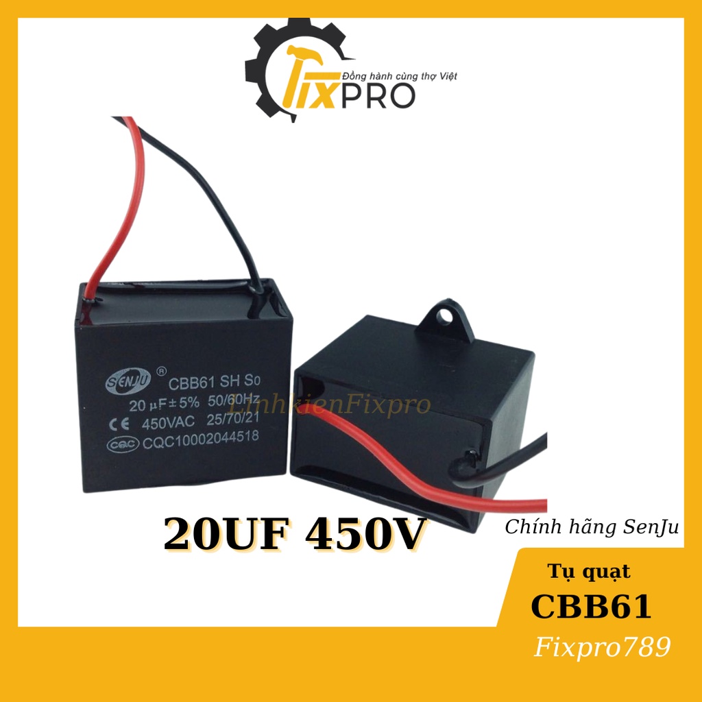 Tụ quạt 12uF-20uF dây chính hãng SENJU, JCCONs CBB61 loại xịn