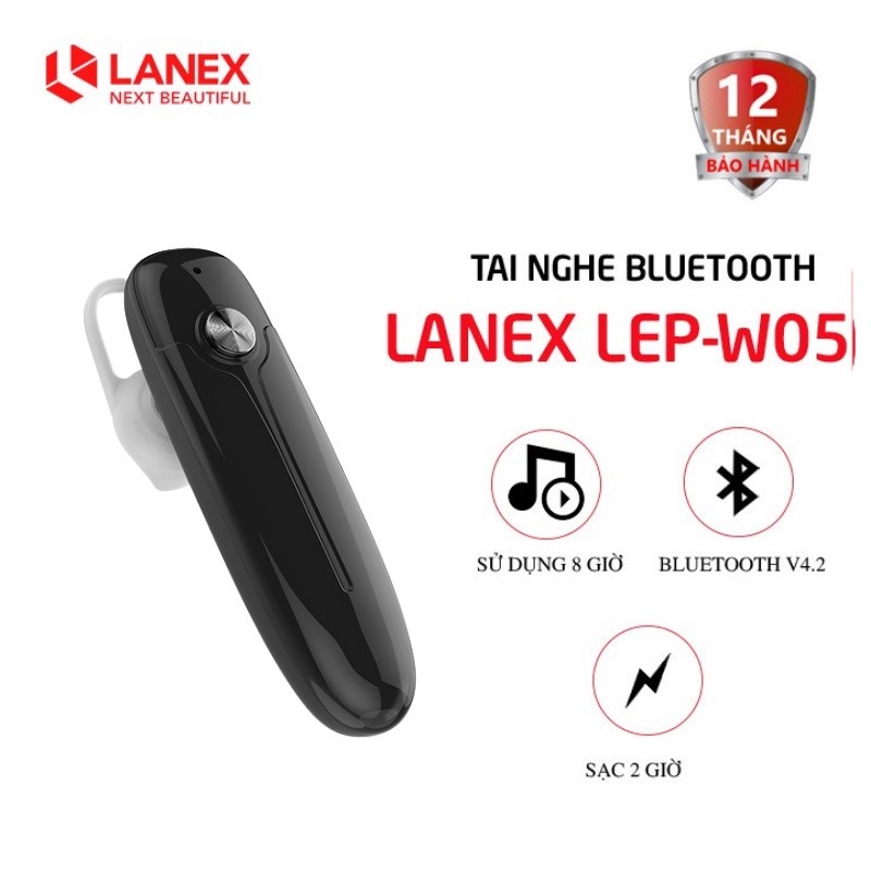 Tai nghe bluetooth LANEX LEP-W05 chính hãng giá rẻ không dây chống nước IPX5, thời gian chờ lên tới 100 giờ của pin
