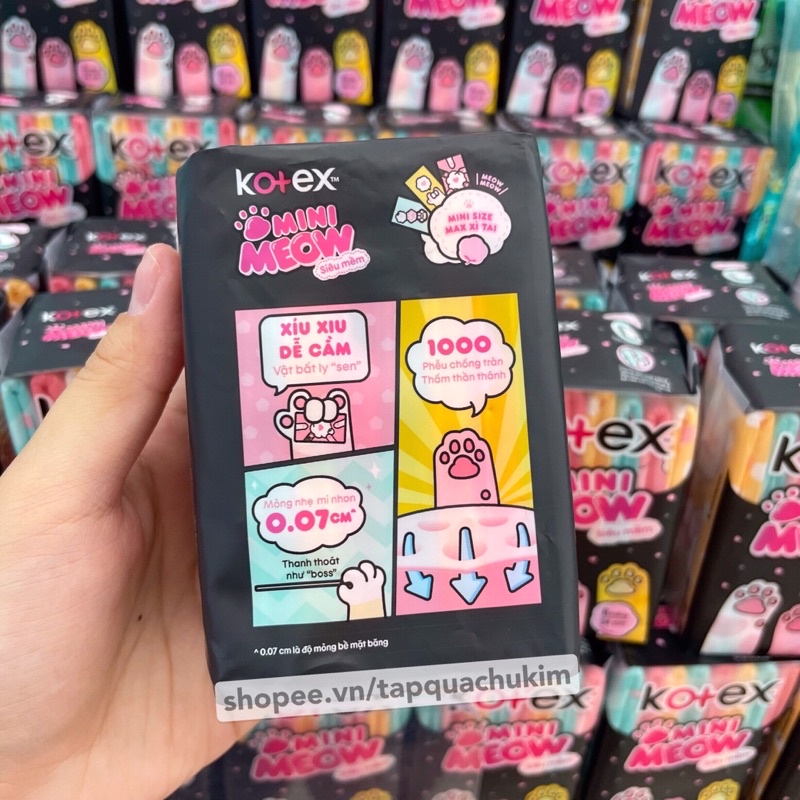 Băng vệ sinh KOTEX MINI MEOW siêu mỏng có cánh 24cm gói 8 miếng - tapquachukim