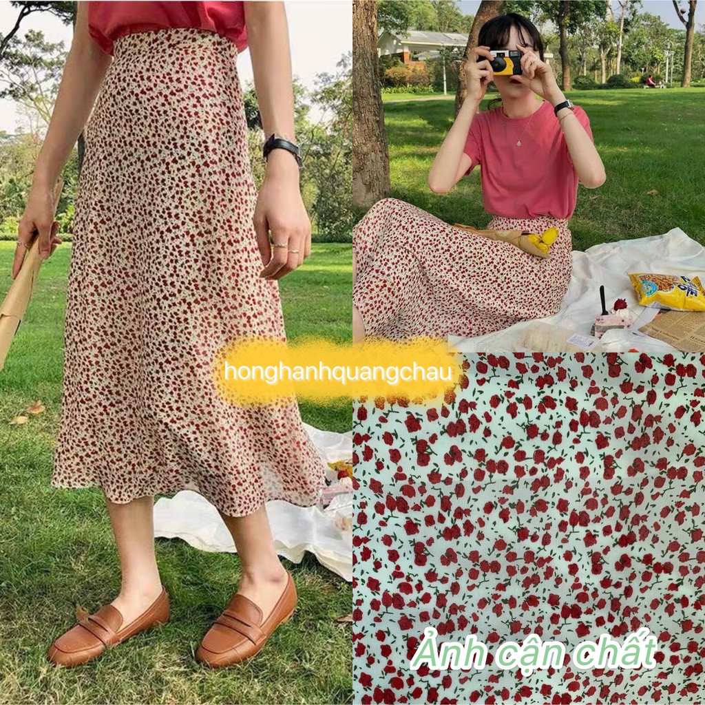 Chân váy hoa nhí vintage hàng quảng châu 2 lớp - Hồng Hạnh Quảng Châu | BigBuy360 - bigbuy360.vn