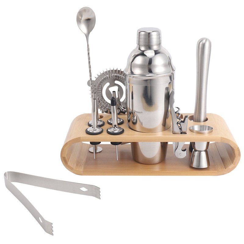 Bộ Dụng Cụ Pha Chế Cocktail 12 Món Bằng Thép Không Gỉ Kèm Giá Đỡ Tiện Lợi Dành Cho Bartender