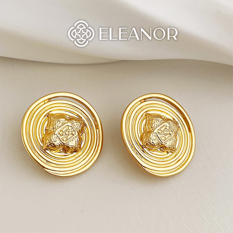 Bông tai nữ chuôi bạc 925 Eleanor Accessories viền tròn vàng phụ kiện trang sức độc đáo