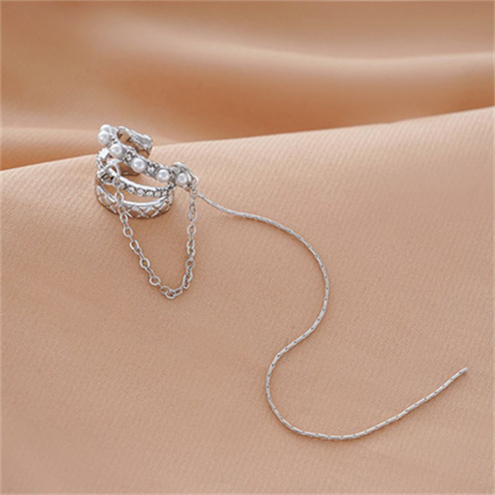 Bông tai dạng kẹp dáng dài nhiều lớp đính đá zircon lấp lánh phối tua rua cho nữ