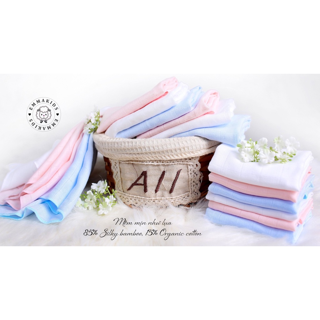 Hộp 6 khăn sữa sợi tre cao cấp Emma Kids cho bé