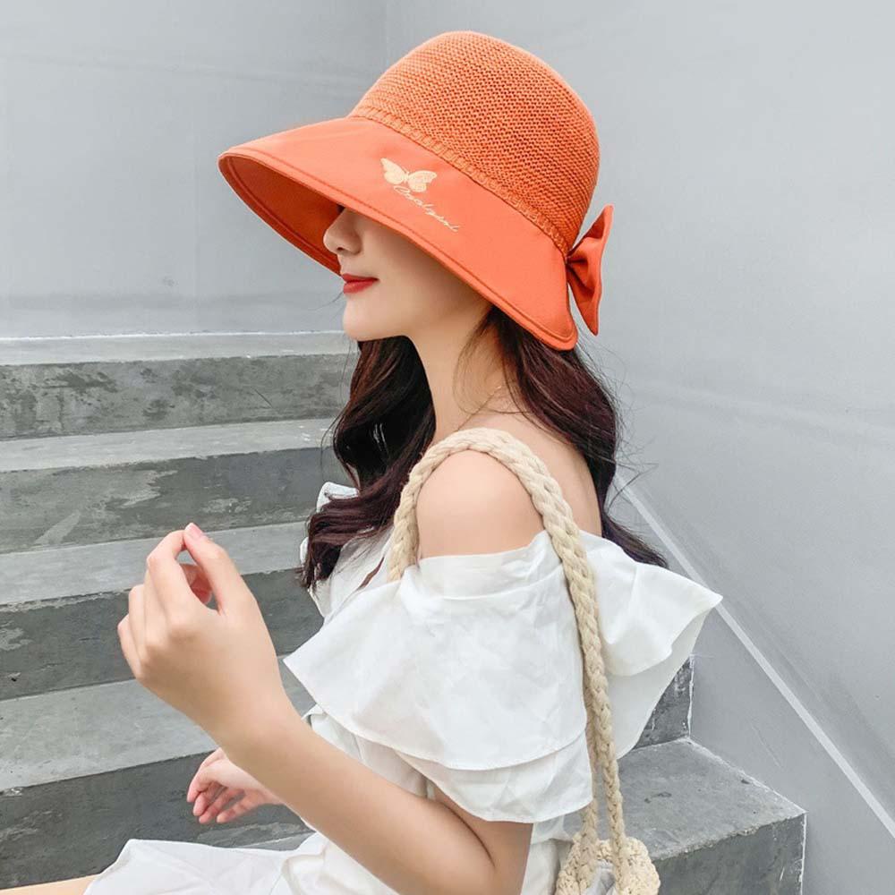 Nón Bucket Chất Liệu Cotton Thoáng Khí Chống Tia Cực Tím Đính Nơ Phong Cách Hàn Quốc Cho Nữ